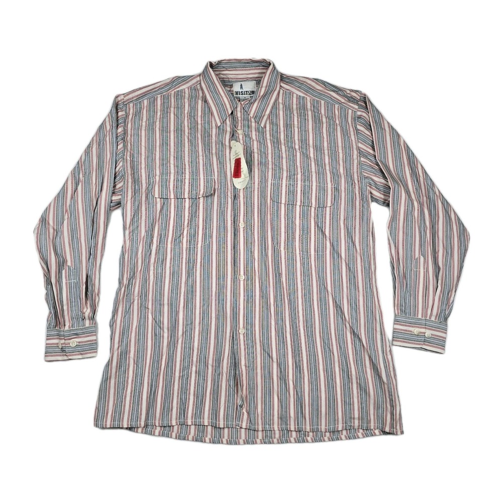 Visitor Men's Size Medium Button Up Striped‎ Long Sleeve Shirt Vintage New